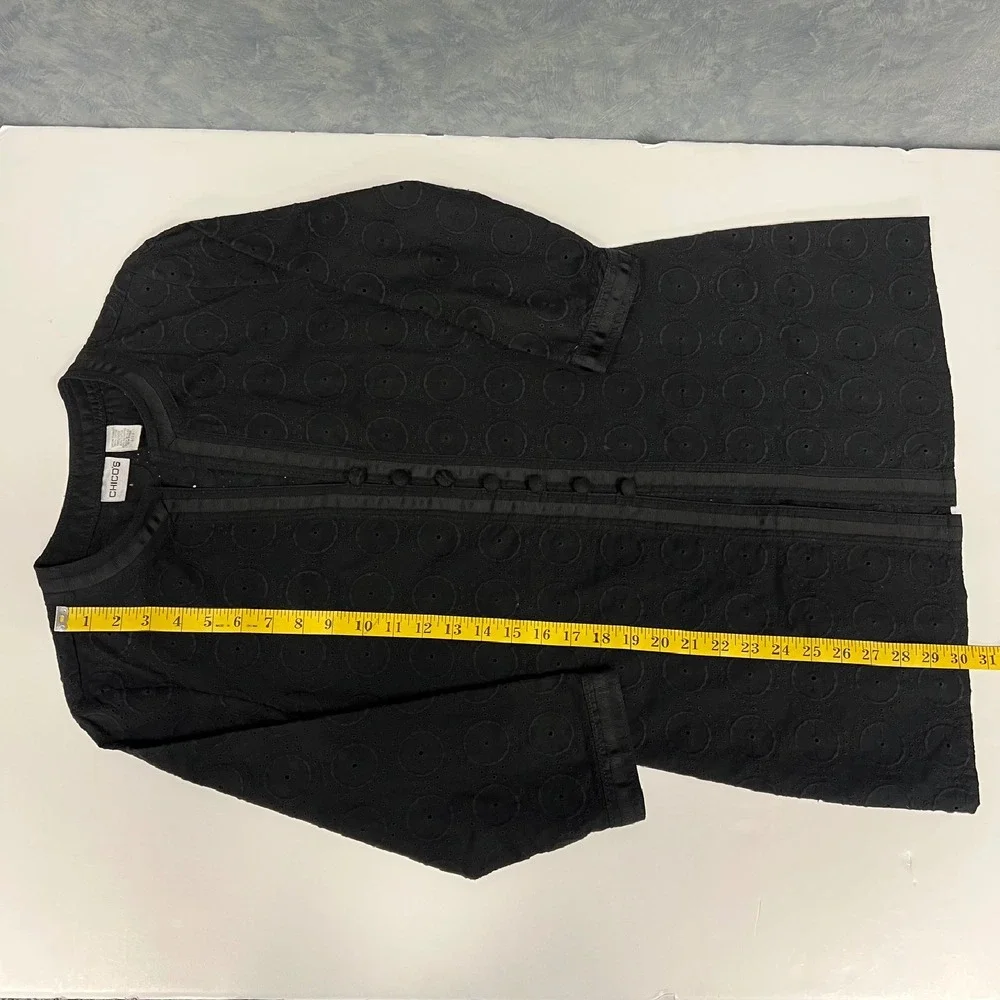 Chico's Eyelet Embroidered Button Front 3/4 Sleeve‎ Black Size 0